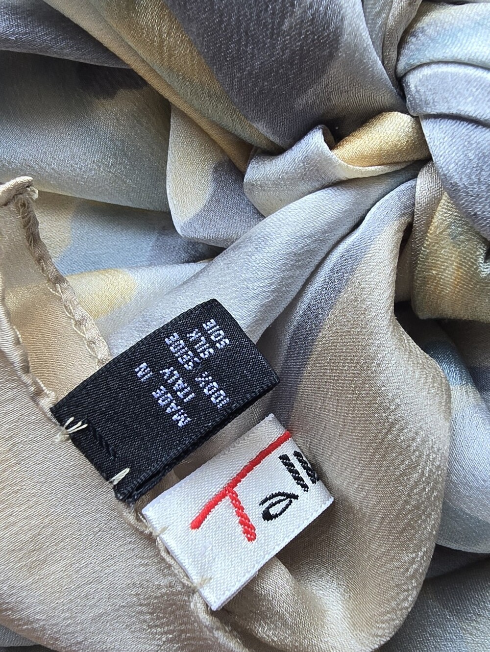 Talbots 100% Silk Camo Print Square Scarf Gray Blue Gold Tan Italy - Picture 5 of 6